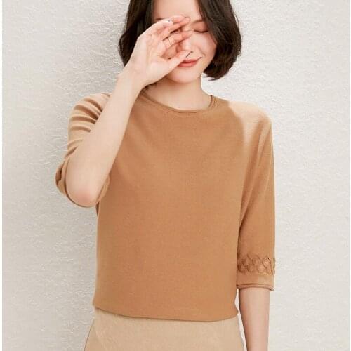 Spring and Summer New Woman Sweater 100% Pure Cotton O-neck Half Sleeve Pullover Slim Knit Bottoming Sweater Coat Free Shipping