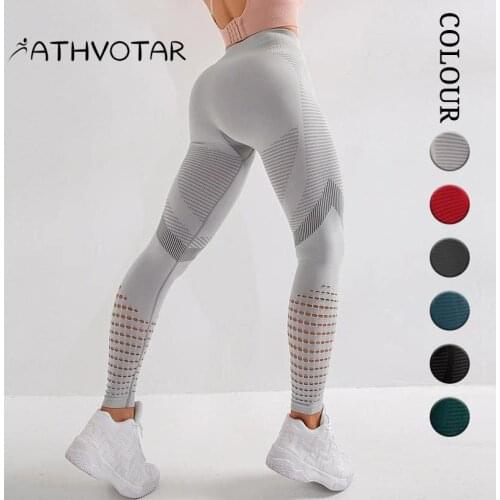 ATHVOTAR High Waist Sports Fitness Leggings Women Seamless Yoga Pants Hollow Workout Tights Push Up Slim Elasticity Sportswear