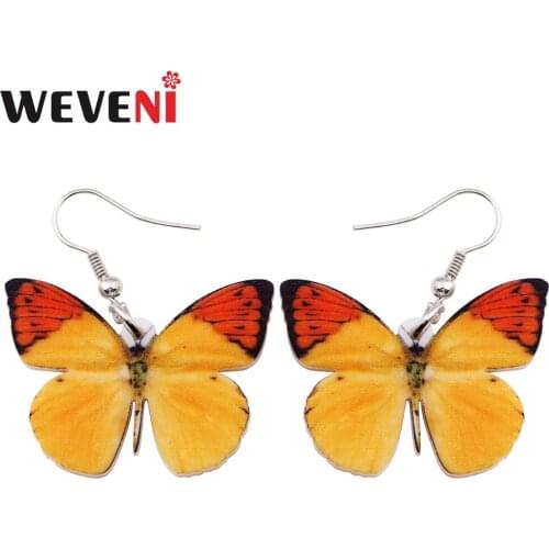WEVENI Acrylic Print Drop Dangle Big Pieridae Butterfly Earrings Drop Shipping Fashion Accessories Insect Jewelry For Women
