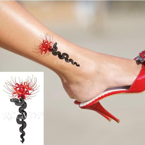 Waterproof Temporary Tattoo Sticker Color Manjusaka Flower Snake Animal Body Art Flash Tatoo Fake Tatto for Kids Men Women