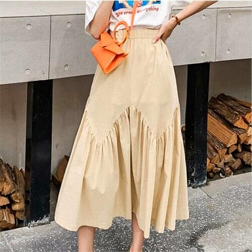 2020 Summer Streetwear Vintage Skirts Autunm Womens High Waist maxi long Skirt Pleated sweet party Skirt plus size 5xl 6xl 7xl