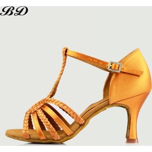 BD 2367 Dance Shoes Ballroom Women Latin shoes Dancing WOMAN Shoe FREE BAGS AND Heel Protection Cover Sweat Insole Non-slip NEW