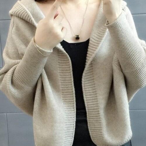 Spring And Autumn Fashion New Womens Coat Sweater Casual Loose Hooded Sweater Cardigan Thick Bat Long Sleeve Solid Lady Sweater