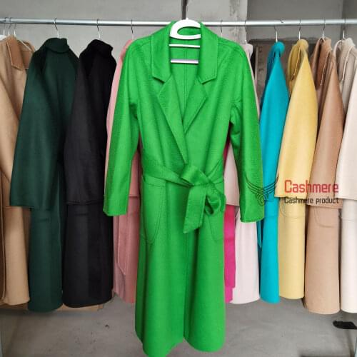 Winter Wool Coat Womens Mid-Length Cashmere Coat 2020 New Autumn Lace-Up White Coat Red Blue Coat High-End Water Ripple Coat