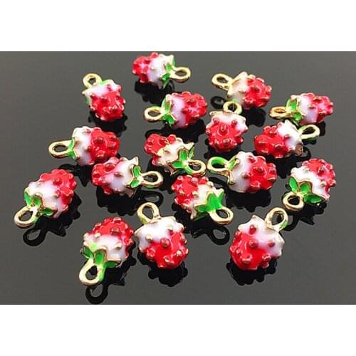 10 PCS Metal Surface Glaze Strawberry Shape 8*13mm Charms Pendant DIY Charms For Jewelry Making