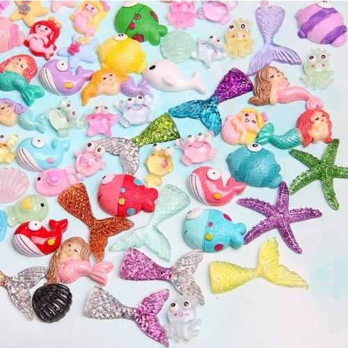 20/30/50Pcs Ocean Marine Mermaid Series Flatback Planar Resin Color DIY Crafts Supplies Art Hair Accessories Artesanato Material
