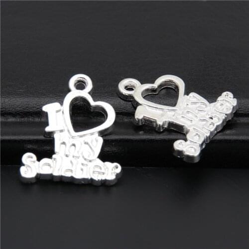 20Pcs Silver Color I Love Soldier Words Charms Making Military Series Pendant Keychain Necklaces Jewelry 20X17mm A2902