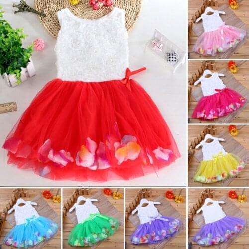 25# Dress For Girls 2 Years 3 Years Brand Bowknot Tutu Petals Tulle Dresses Baby Girls Flower Gown Sleeveless O-neck Outfits