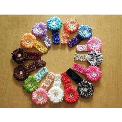 500pcs 4" Gerbera Childrens Hair Accessories baby Girls Flower Clip + 1.5" Hair Headband