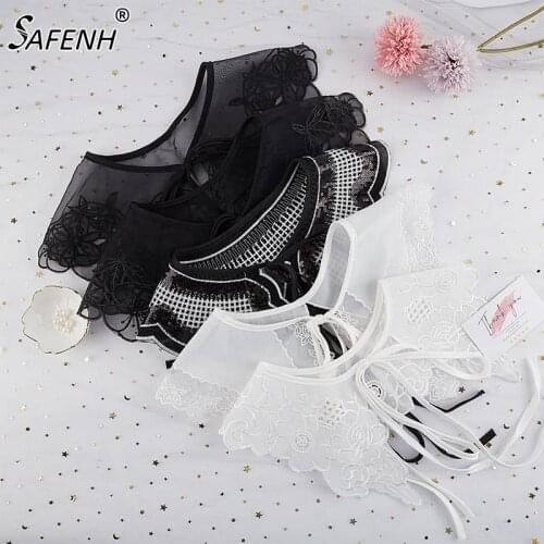 9 Styles Women Lace Fake Collar Cloud Shoulder False Doll Collar Clothe Shirt Detachable Collar Tie Bow