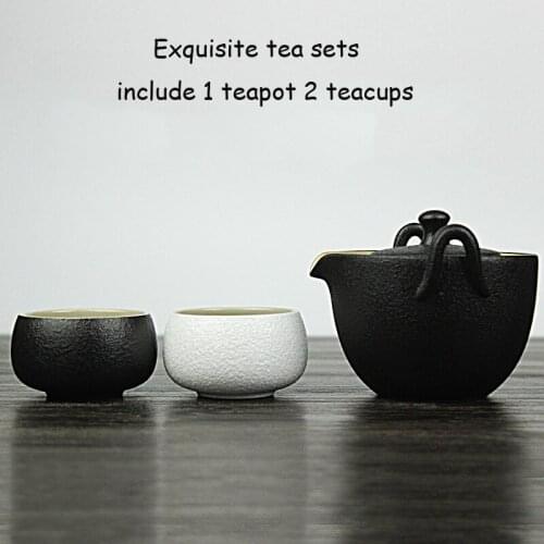Antique Stone Glaze Zen Tea Set Black and white 1 teapot 2 teacups Rohan Cup rough pottery Kungfu Travel Tea Sets Ceramic cup