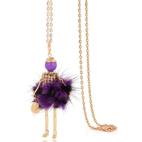 Free shipping crystal purple fur necklace for women big pendant & necklace long chain female choker fine jewelry