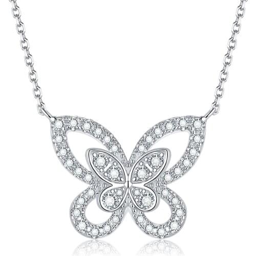 BOEYCJR 925 Butterfly 0.52ct total Moissanite VVS1 Hollow design Pendant Necklace for Women Anniversary Gift