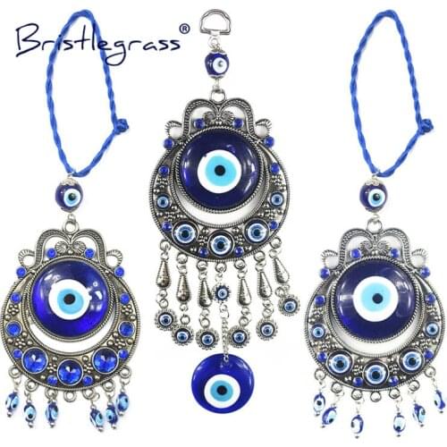 BRISTLEGRASS Turkish Blue Evil Eye Rhinestone Amulets Lucky Charms Retro Wall Hanging Pendant Pendulum Blessing Protection Decor