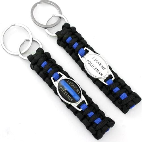 I Love My Policemen Back the Blue Deputy 25*18mm Glass Cabochon Survival Paracord Keychain Key Chains Women Men Jewelry Custom