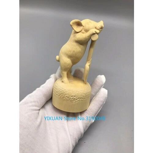 Tallas de madera, animales, lechones, manillar, tallado, accesorios para el hogar, té, buena suerte, lucha de cerdo, cerd
