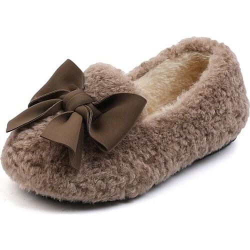 Girls Winter Plus Velvet Thick Warm Shoes Childrens Hairy Shoes Kids Home Cotton Shoes Girls Fashionable Peas Shoes Size 21-30