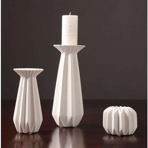 European Home Supplies Vintage Ceramic Candle Holder Elegant White Porcelain Candlestick Living Room TV Cabinet Decor Ornament