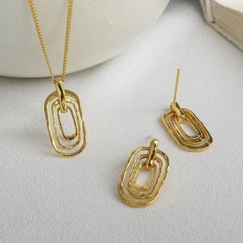 INS 100% Authentic 925 Sterling silver Gold Multi open Rectangle geometric pendant Choker Necklace FINE Jewelry TLX589