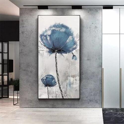 Blue Flower Nordic Picture Hand Painted Modern Abstract Oil Painting On Canvas Wall Art For Living Room Home Decor No Frame