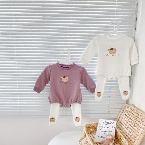 Newborn Baby Girl Boy Bodysuits Autumn Cartoon Bear Print Jumpsuit Long Sleeve Baby Bodysuits Long Pants Baby Clothes Outfits