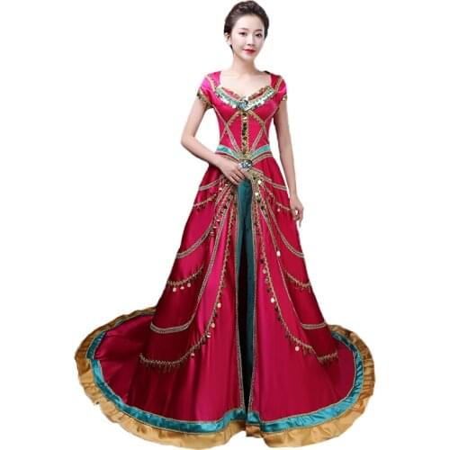 Movie 2019 Aladdin Princess Cosplay Costume Jasmine Dress Robe Crown Fancy Halloween Costumes Coronation Long Cloak Women Girls