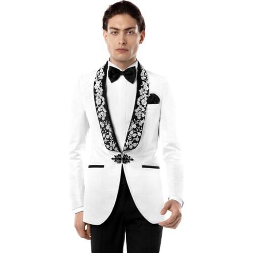 Custom Mens Suit Jacket Woolen Print Flower Collar Skinny Party Evening Wedding Male Groomsman Wear Outfit
