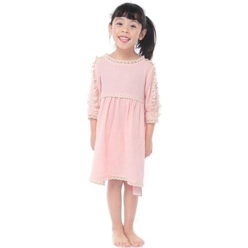 Kaiya Angel 2019 Hot Sale Boutique Kids Girl Dress Toddler Spring Fall Three Quaeter Cottton Clothes Princess Party Lace Dress