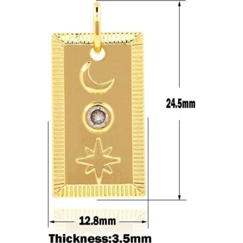 Moon Star Medal Gold Necklace Gold Rectangular Moon Pendant CZ Micropave Polaris Pendant DIY Jewelry Accessories 24.5×12.8×3.5mm