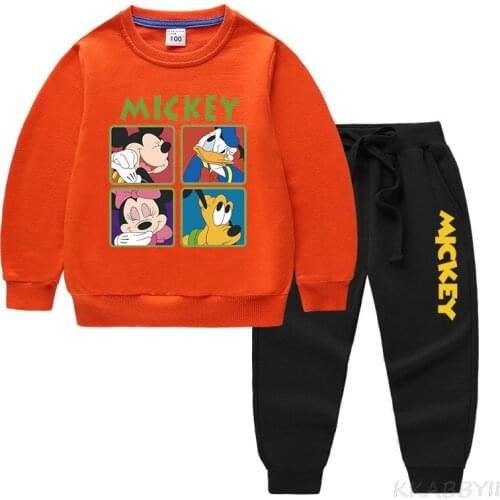 Disney Mickey Mouse Sleeve Kids 2Pcs Set Girls Tops Boys Clothes Casual Children Children Kid Sweatshirt Suit