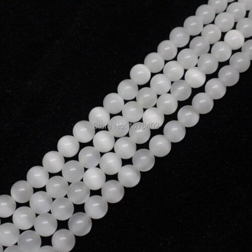 Mini. order is $7!8mm Beautiful White Cats Eye Round Loose Beads 15"