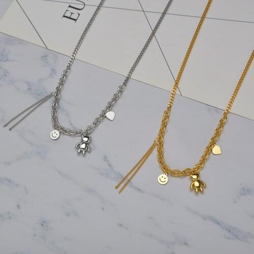 Trendy Lovely Little Bear Necklace Stainless Steel Pendant With Smiley for Women Designer Creativity High Quality Jewelry Gift