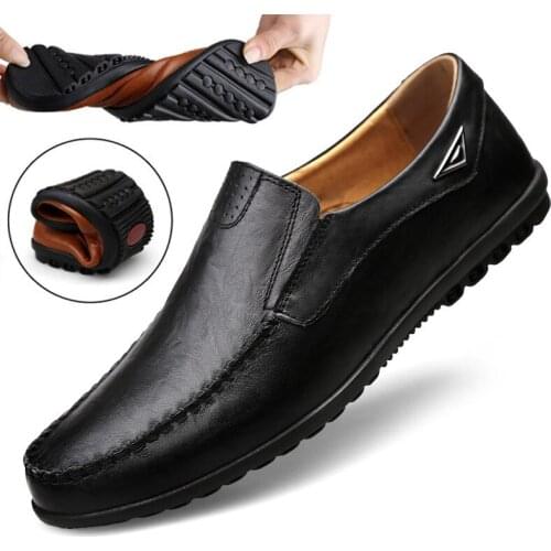 Genuine Leather Men Casual Shoes Luxury Brand 2021 Mens Loafers Moccasins Breathable Slip on Black Driving Shoes Plus Size 37-47