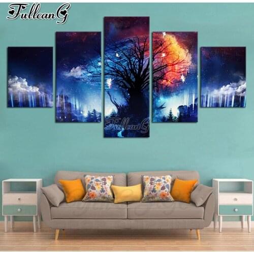 FULLCANG Flame tree 5 piece diy diamond painting full square round drill mosaic cross stitch rhinestone embroidery kits FG0296
