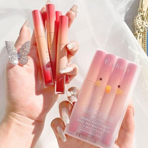 4PCS/SET ErshiQi matte lip gloss set pink apperance long lasting waterproof orange strawberry red liquid lip tint AC329