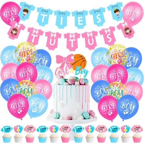 Gender Reveal Decoration Kits Banner Balloon Cake Topper for Sweet Baby Kids Party Decoration Blue Pink Color