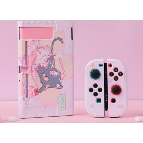 NEKO Cute Cat Switch Protective Shell Pink PC Hard Cover Shell NS Game Console Housing Box For For Nintendo Switch Accessories