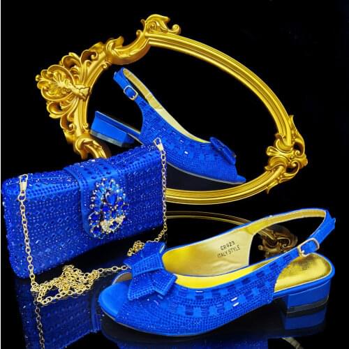 New Design Fashion Rhinestone Slipper Shoes And Bag Set African Style Woman High Heels Shoes And Bag Set For Party