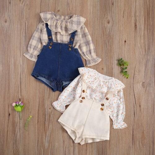 0-24M Cute Newborn Baby Girl Long Sleeve Cape Collar Floral T-shirt Tops Suspender Shorts Overalls 2PCS Girls Clothing Set