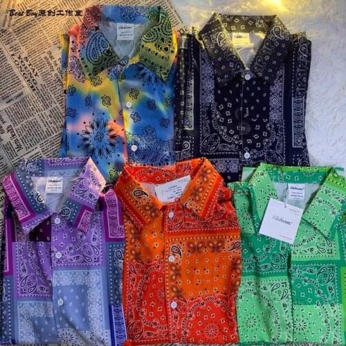 Trend Ins Retro West Coast cashew flower print short sleeve shirt mens hip hop loose BF casual shirt jacket