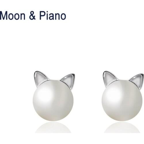 925 Sterling Silver cut Cat Ear Natural Freshwater Pearl Stud Earrings Trendy Beautiful Elegant Fine Jewelry Birthday Gift