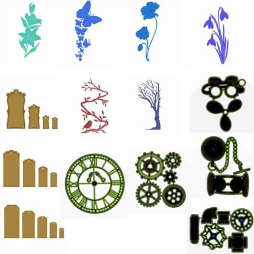 Mixed Gear Flower Tree Frame Pipeline Metal Cutting Dies Crafts Card Album Embossing Templates Scrapbooking Stencil New Dies