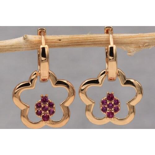 Dangle Drop Earrings Red Flower Cubic Zirconia Copper Earring For Women Fashion Jewelry Accessories Wedding Anniversary Gif