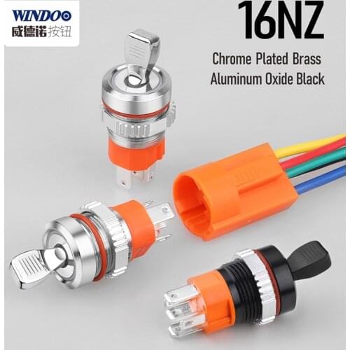 WINDOO16mm Chrome plated brass Latching knob switch Aluminum oxide black RED GREEN 5-24V