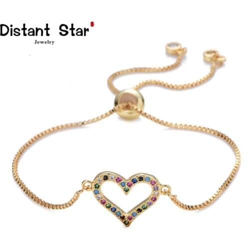 New womens gold rainbow bracelets&bangles jewelry cz zircon heart chain bracelet adjustable chain bracelet accessory femme