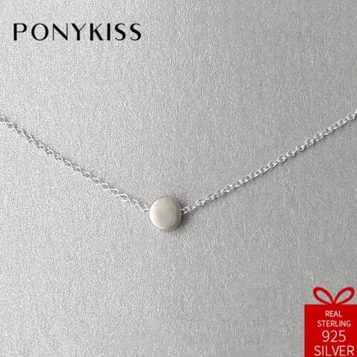 PONYKISS Office 100% 925 Solid Sterling Silver Round Bead Pendant Necklace Chain Women Fine Jewelry Anniversary Party Gift