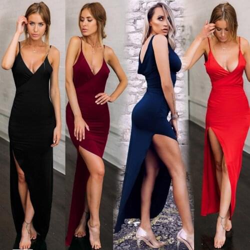 2021 Hot New High Street Plunge Dress Sexy Slim Open Chest High Thigh Split Dress Strap Sukienka Low Cut BareBack Harajuku Dress