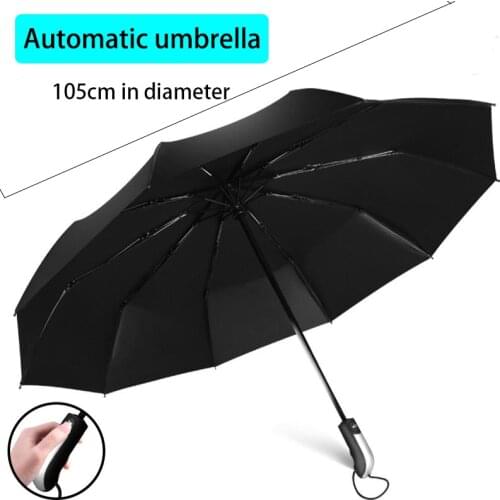 Wind Resistant Folding Automatic Umbrella Rain Women Luxury Big Windproof Umbrellas Rain For Men Black Coating 10K Parasol