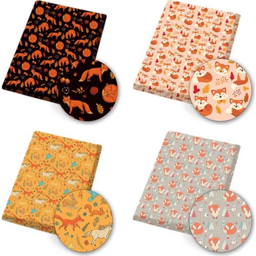 Polyester Cotton Cloth Fabric By The Yard Fox Cartoon Printed Fabrics Sheet For DIY Craft Dress Garment Sewing Supplies 45*145cm