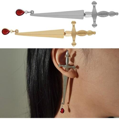 1 Piece Golden Retro Cool Sword Long Section Ladies Palace Earrings Mens Earrings Fashion Jewelry Pendant Mysterious Gothic Gift